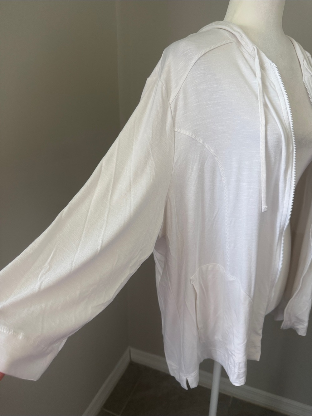 CHICO’S Weekends Slub Zip Hoodie Jacket Optic White Size 3 Women’s XL NWT - Picture 4 of 15